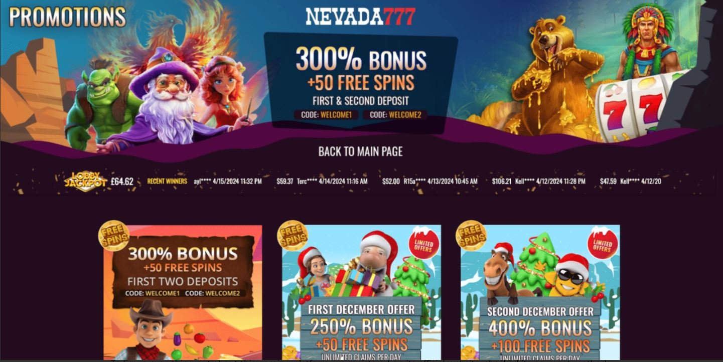 Nevada777 Casino Review:- 300% Bonus + 50 Free Spins First & Second Deposit