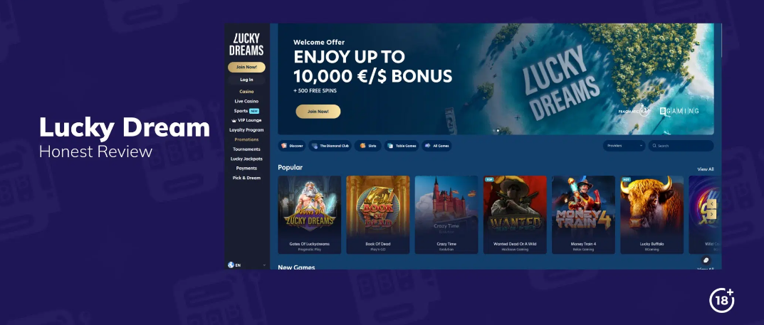 Lucky Dreams Casino Review – Welcome Offer Up To $10,000 Bonus + 500 Free Spins